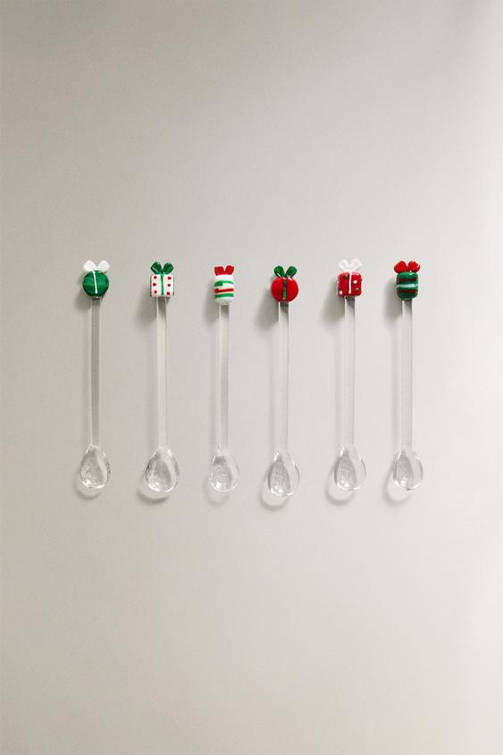 SET OF GLASS CHRISTMAS DESSERT SPOONS (SET OF 6) | Zara US