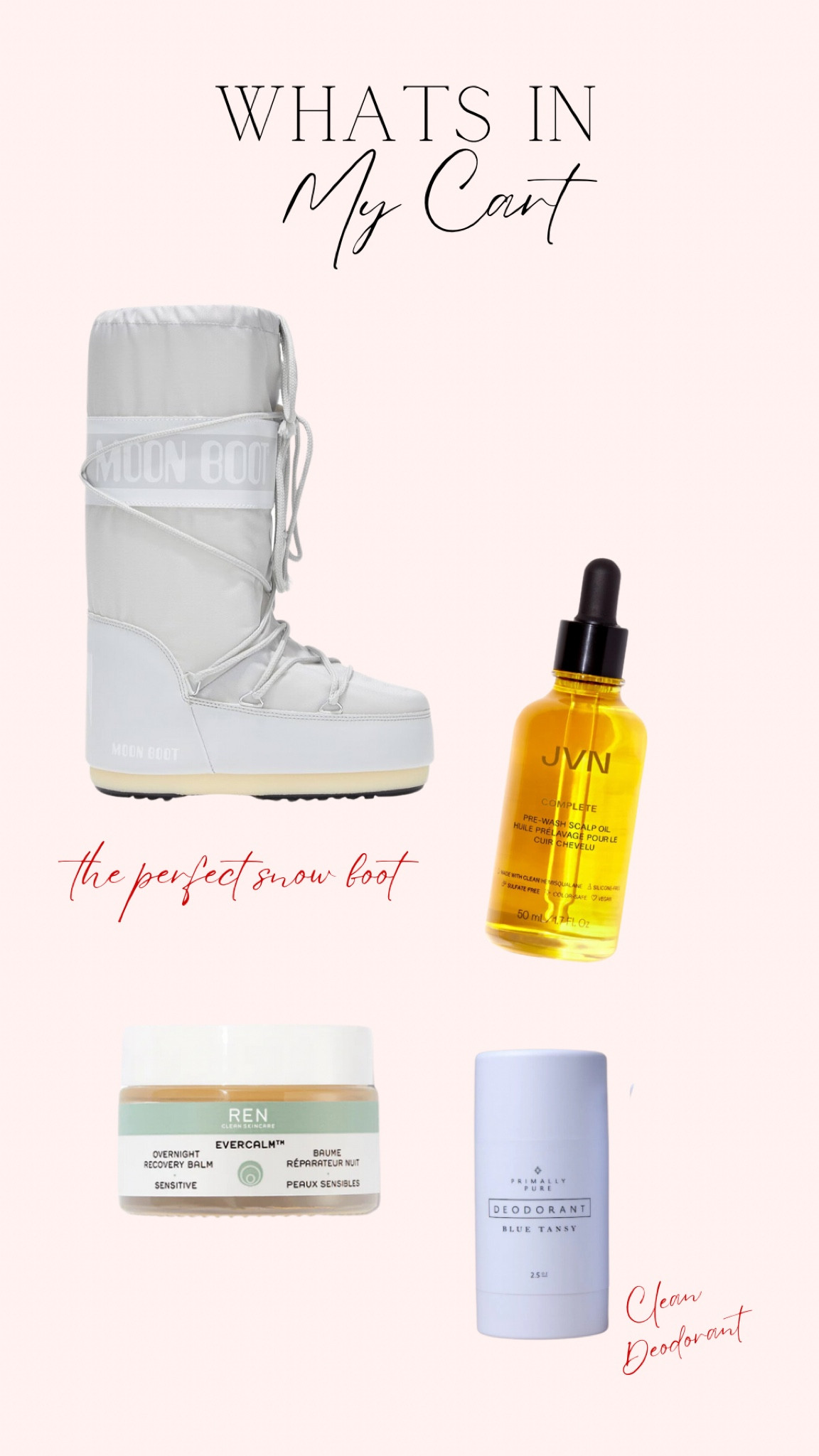 What’s in my cart ♥️

Moon Boots snow shoes
JVN Hair Oil
REN Skincare hydration face mask
Clean product beauty
Aluminium Free Deodorant 
Self care clean 
Winter must haves 


#LTKSeasonal #LTKshoecrush #LTKbeauty