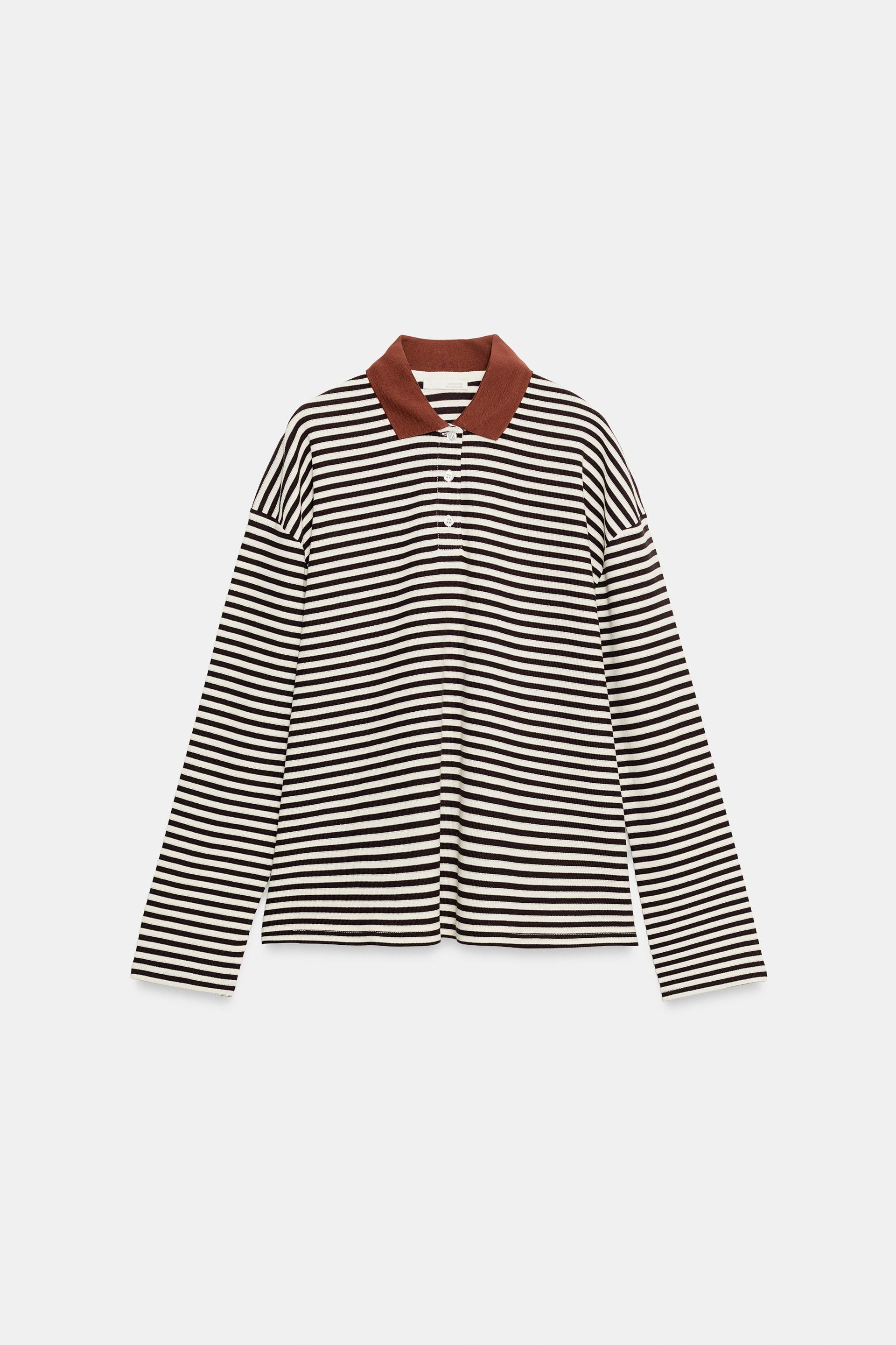 Zara - Striped Polo Shirt - Ecru / Red - L - Woman | Zara Canada