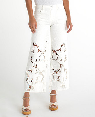 Women's Stride Wide-Leg Floral Cut Out Jeans | Macy's