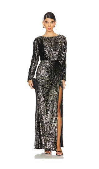 Angelique Longsleeve Gown in Black Metallic | Revolve Clothing (Global)