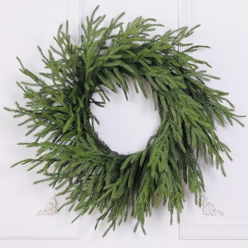Real Touch Norfolk Pine Wreath - 24" Artificial Christmas Wreath Faux Pine Green Wreath for Front Door, Wall, Windows, Xmas Decoration | Amazon (US)