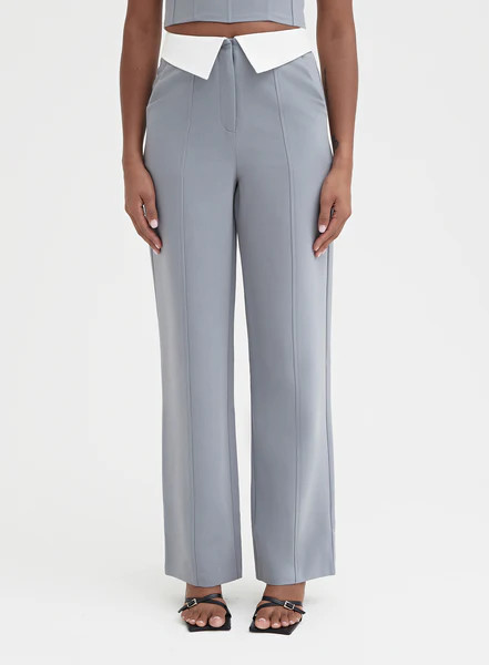 Slate Blue Exposed Waistband Tailored Trouser - Haley | 4th & Reckless