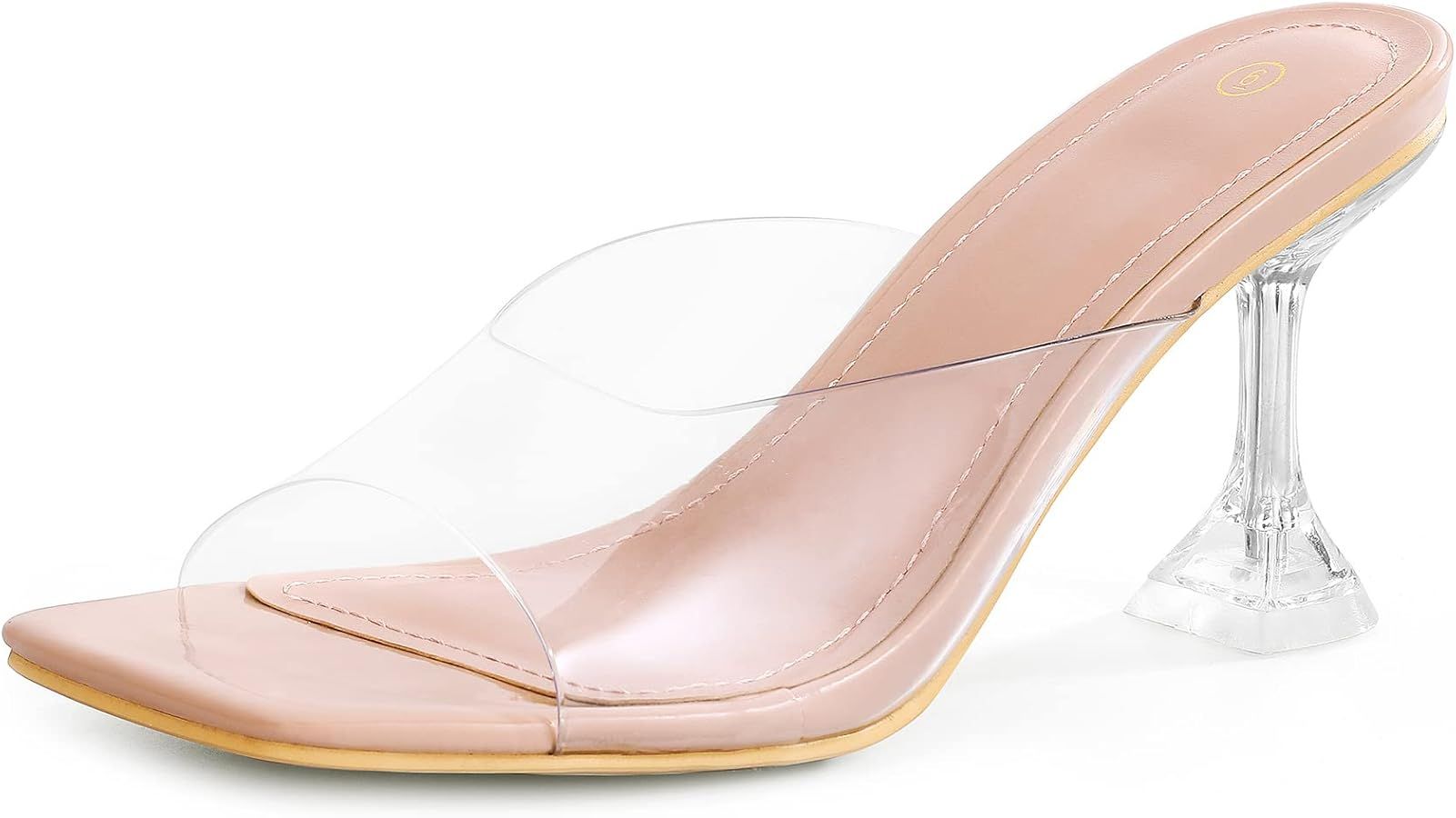 mysoft Women's Clear Heeled Sandals Square Toe Transparent Stiletto Mules Open Toe Slip on Dress ... | Amazon (US)
