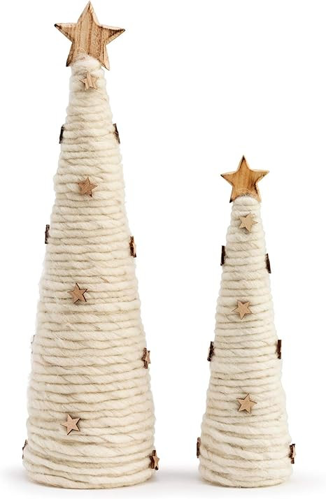 DEMDACO Classic White Tree with Stars 13.5 x 4 Wood Decorative Tabletop Figurine, Set 2 | Amazon (US)
