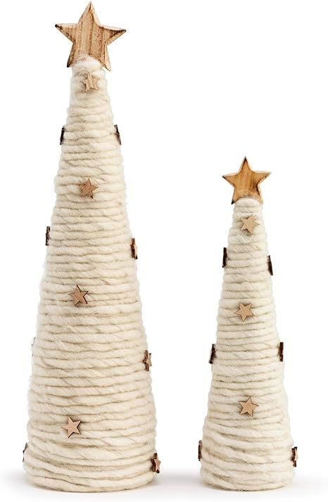 DEMDACO Classic White Tree with Stars 13.5 x 4 Wood Decorative Tabletop Figurine, Set 2 | Amazon (US)