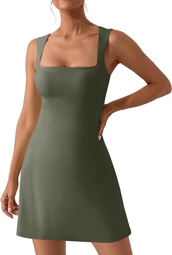 ANRABESS Womens Square Neck Sleeveless Bodice Dress Side Slit Flare Mini Dresses | Amazon (US)