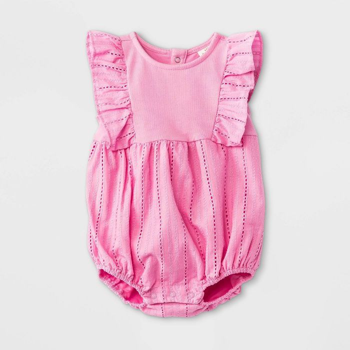 Baby Girls' Woven Elevated Ruffle Romper - Cat & Jack™ Pink | Target