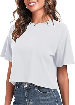 PRIMODA Women's Oversized Workout Cropped T Shirts Crew Neck Short Sleeve Casual Loose Summer Cro... | Amazon (US)