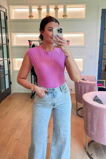 The perfect pink 🩷 You can wear this bodysuit with so many different things this spring & summer for a pop of color. 

I’m wearing a small! 27L in the wide leg jean   “AFTIA” stacks for 20% off 

#LTKfindsunder50 #LTKSeasonal #LTKsalealert
