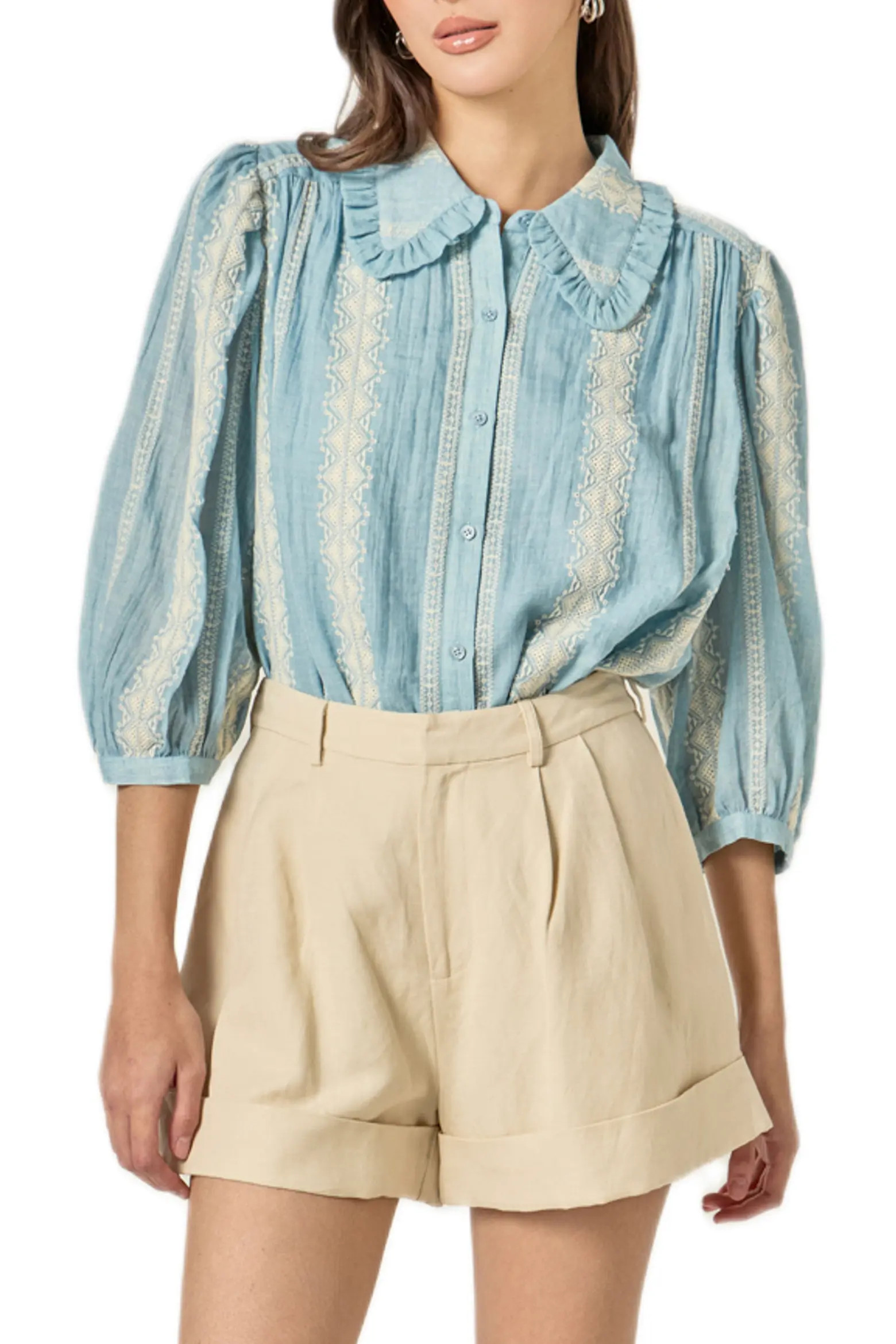 Ruffle Embroidered Puff Shoulder Shirt (Women) | Nordstrom | Nordstrom