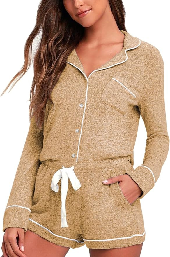 Aamikast Womens Pajama Sets Button Down Long Sleeve Sleepwear Soft 2 Piece Pjs Lounge Set | Amazon (US)