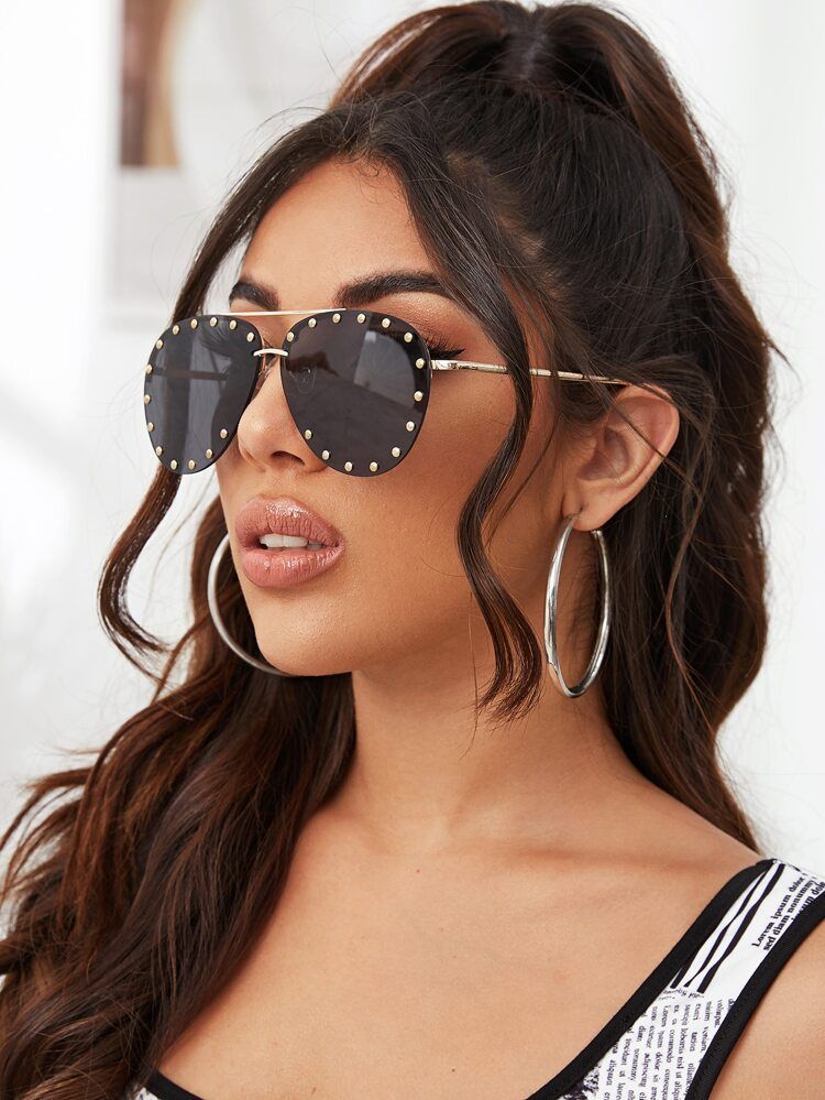 Studded Decor Aviator Sunglasses | SHEIN