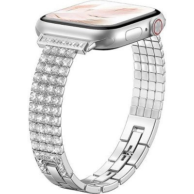 Worryfree Gadgets Slim Metal Band for Apple Watch 42/44/45mm Bling Rhinestones, Silver | Target