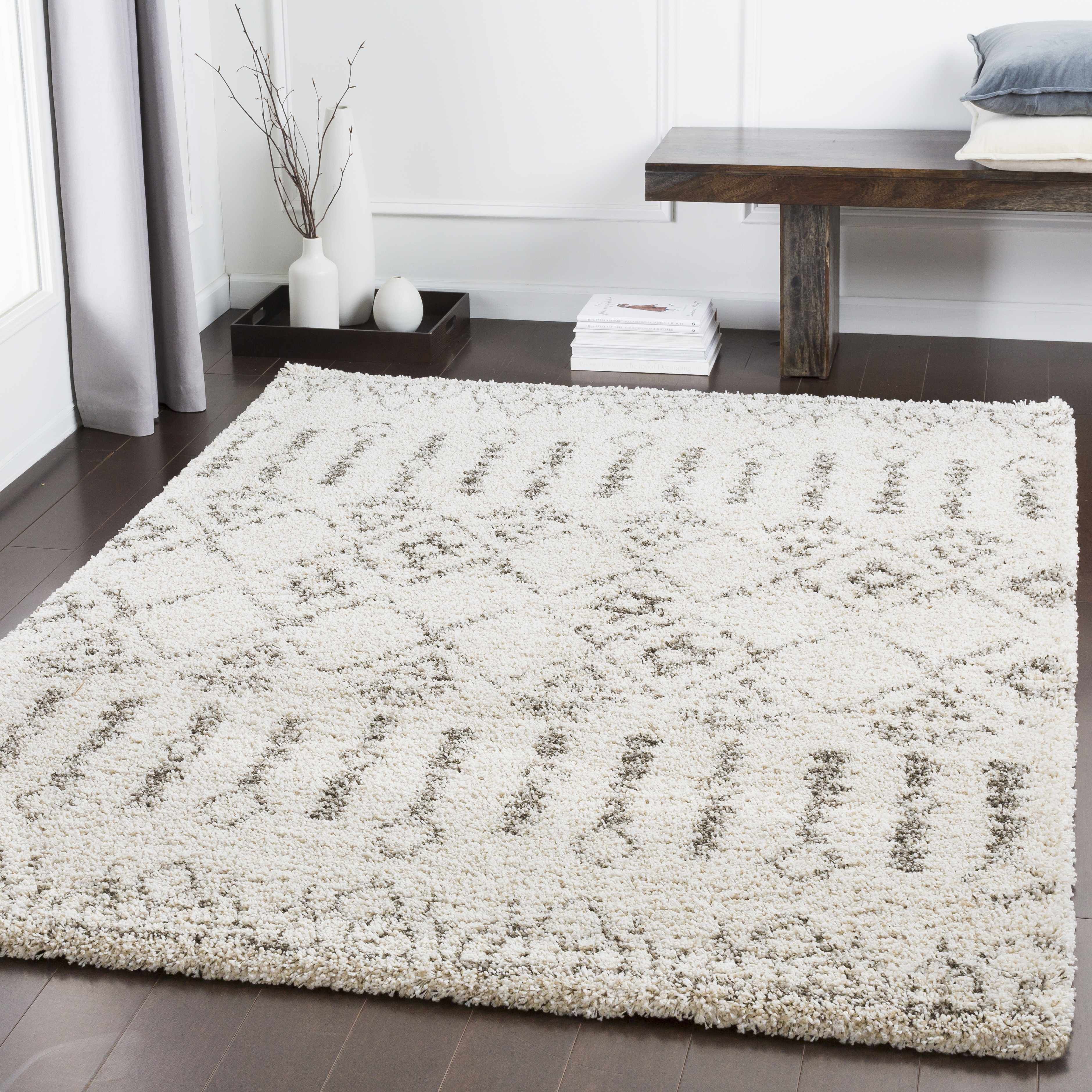 Aylett Beige Trellis Shag Rug | Boutique Rugs