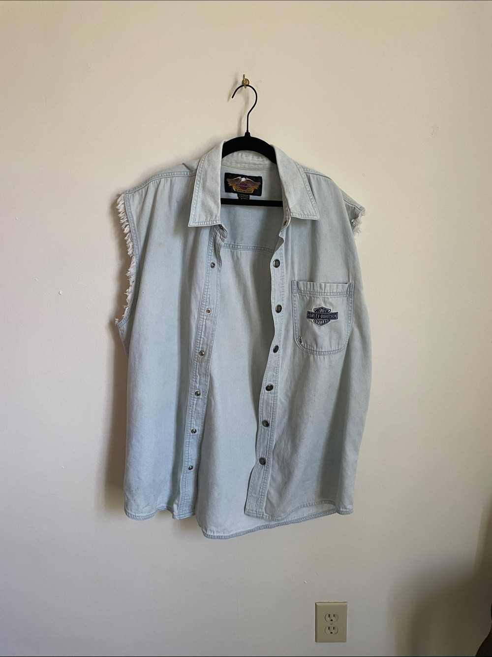 Harley-Davidson Light Blue Sleeveless Denim Button-Up Shirt | Poshmark