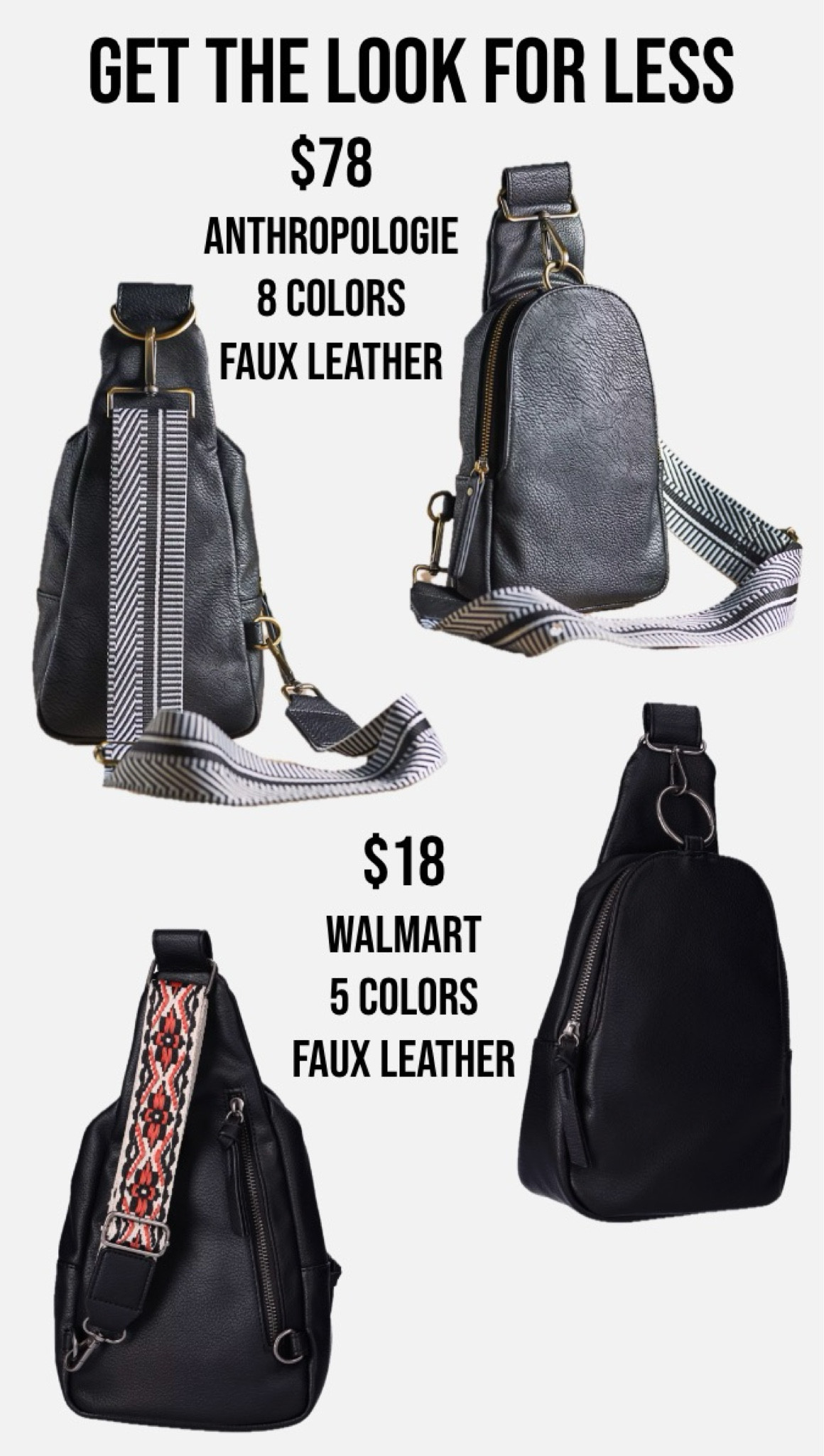 Get the Look for Less! This Anthropologie sling bag is so cute and popular for good reason! It’s got a few interior pockets, an adjustable crossbody strap, and is made with faux leather. It comes in 8 color options (including a cute woven style!) and is $78. The Walmart style is exactly the same, but it comes in 5 colors and is only $18! Either would make great gifts!
………………
gifts under $20 gifts under $25 gifts under $50 last minute gifts gifts under $100 black sling bag crossbody sling bag crossbody bag anthropologie gifts walmart gifts gifts for her gifts for teens gifts for girls gifts for friends favorite things gifts favorite things party gifts favors things gift ideas anthropologie under $100 anthropologie dupe free people bag free people purse travel bag travel purse 

#LTKGiftGuide