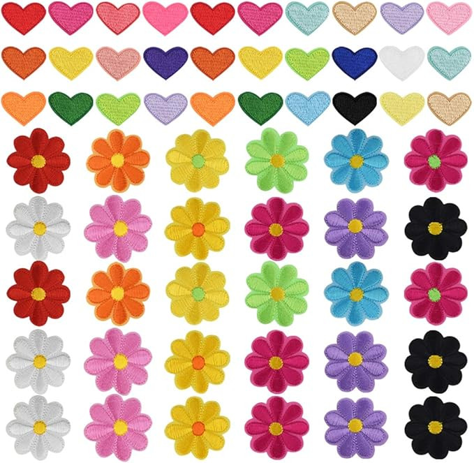 Lystaii 60pcs Iron On Patches Cute Mini Heart Iron-on sew-on Patches Flower Embroidered Applique ... | Amazon (US)