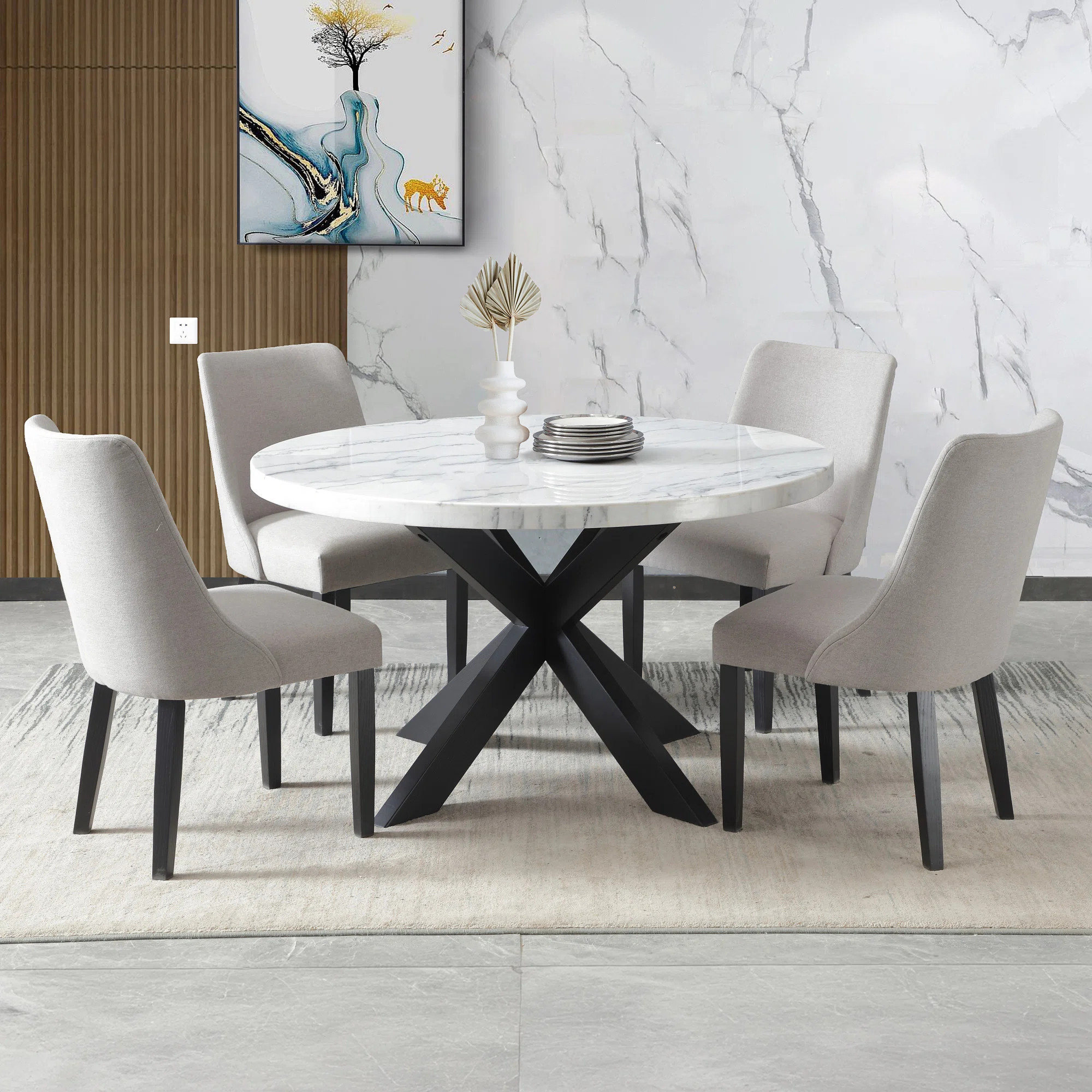 Fishburne Xena 52" Round Marble Dining Set | Wayfair North America