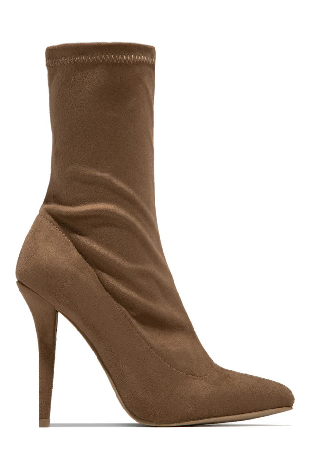 Miss Lola | Taupe Heel Ankle Boots | MISS LOLA