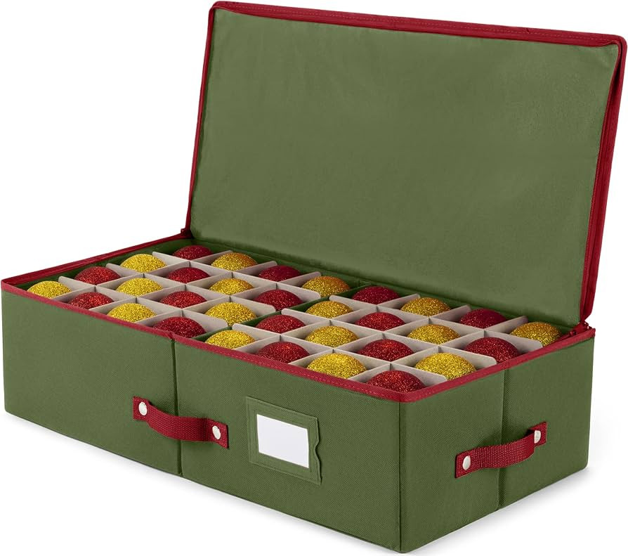 ZOBER Christmas Ornament Storage Box - Stores 64 Ornaments W/Dividers - 600D Oxford Fabric Under ... | Amazon (US)