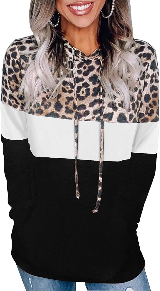 Angerella Hoodies for Women Camo Leopard Print Tops Pullover Hooded Sweatshirt Drawstring with Po... | Amazon (US)