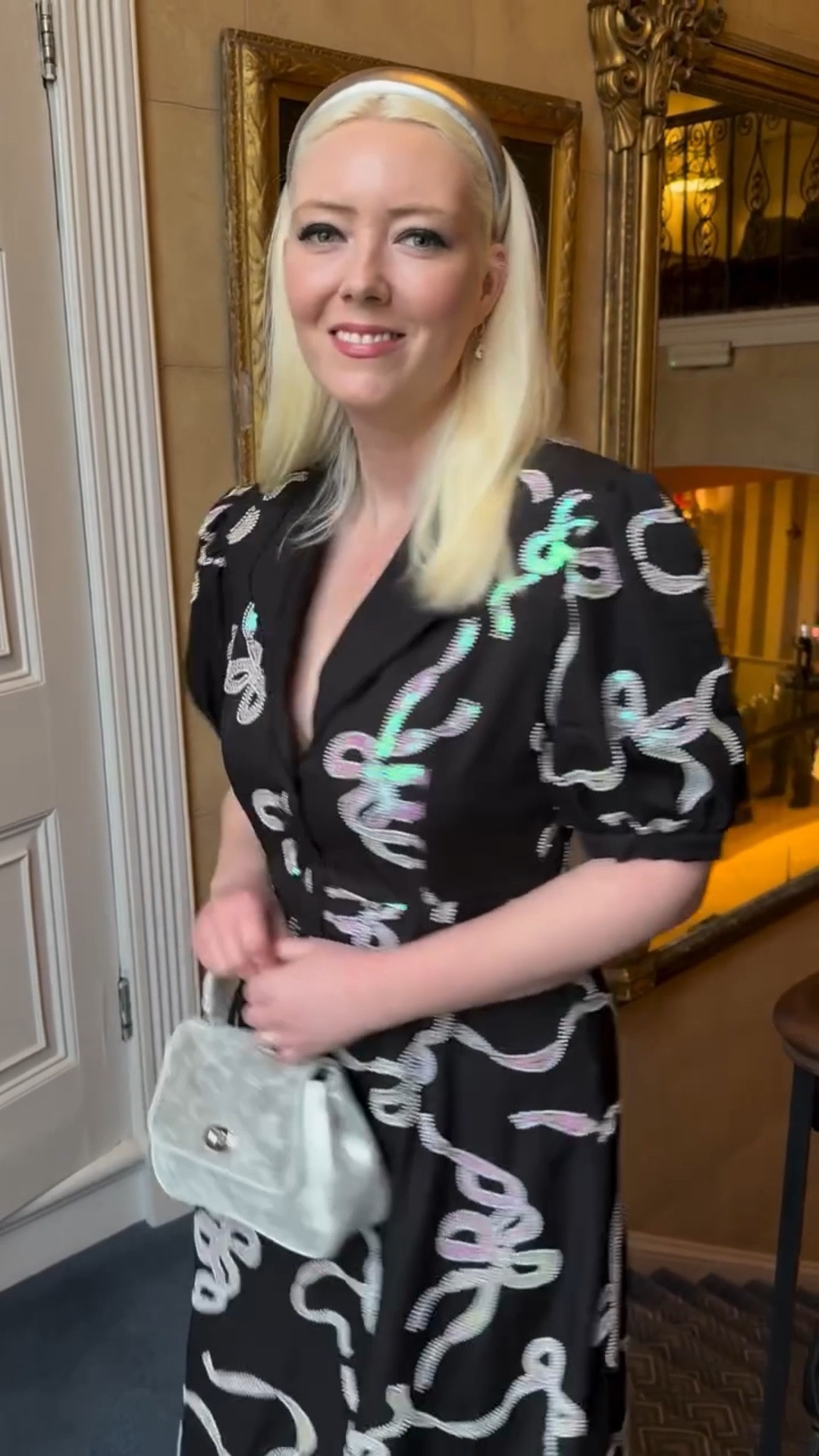 A closer look at my new Sister Jane iridescent ribbon bow dress! Catch it while you can - they never make many pieces! Style with the suggested accessories for a timeless look for Christmas and beyond! 🎀

#LTKdresses #LTKfestive #LTKpartywear