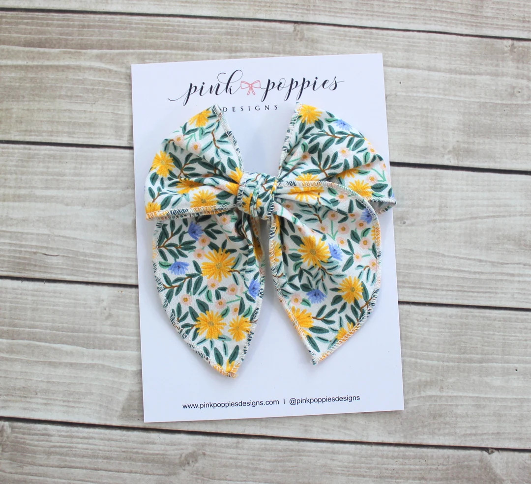 Sunflower Hair Bow, Oversized Bow, Floral Hair Bow, Flower Bow Hair Clip, Rifle Paper Co, Rifle P... | Etsy (US)