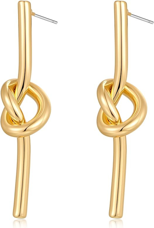 Gold Hoop Earrings for Women Girls 14K Gold Plated Knot Hoop Earrings Statement Lightweight Thick... | Amazon (US)