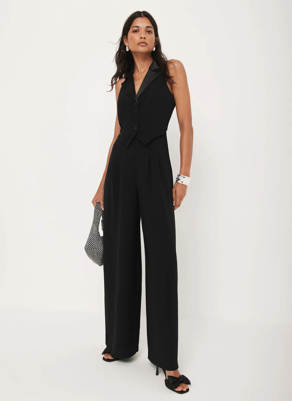 Black Tuxedo Wide Leg Jumpsuit | Mint Velvet