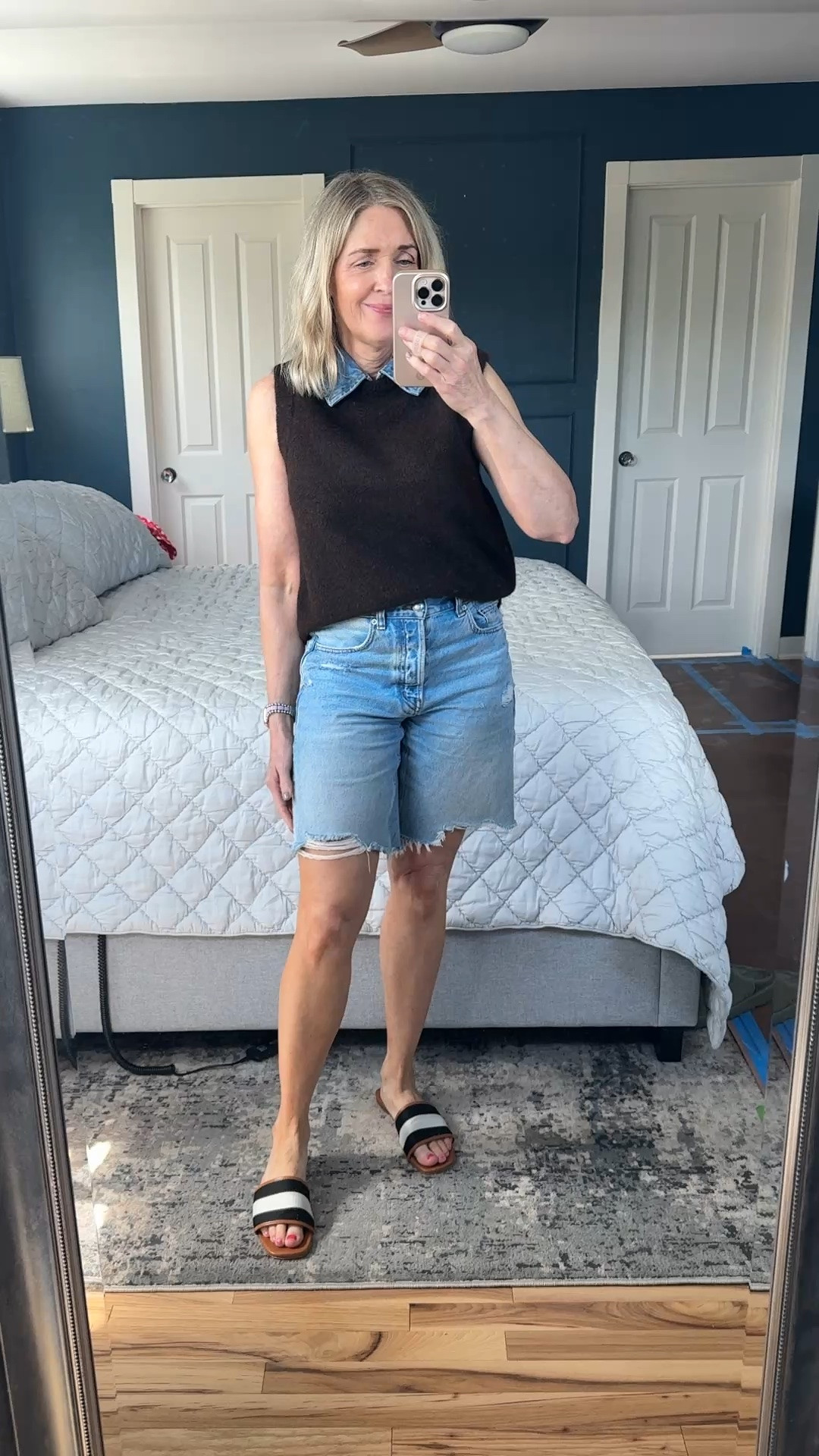 My take on double denim. 

Fall transition outfit, casual style inspo, over 50 style, fashion over 40, outfits with shorts, Bermuda shorts, summer style, mom looks

#LTKgrwm #LTKootd #LTKOver40