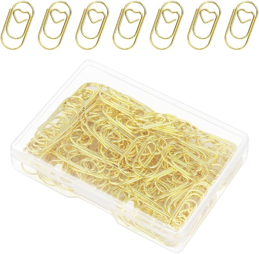 100 Pcs Love Heart Shaped Paper Clips, 0.78inch Cute Mini Paperclips for Office School Home Desk Organizers (Gold) | Amazon (US)