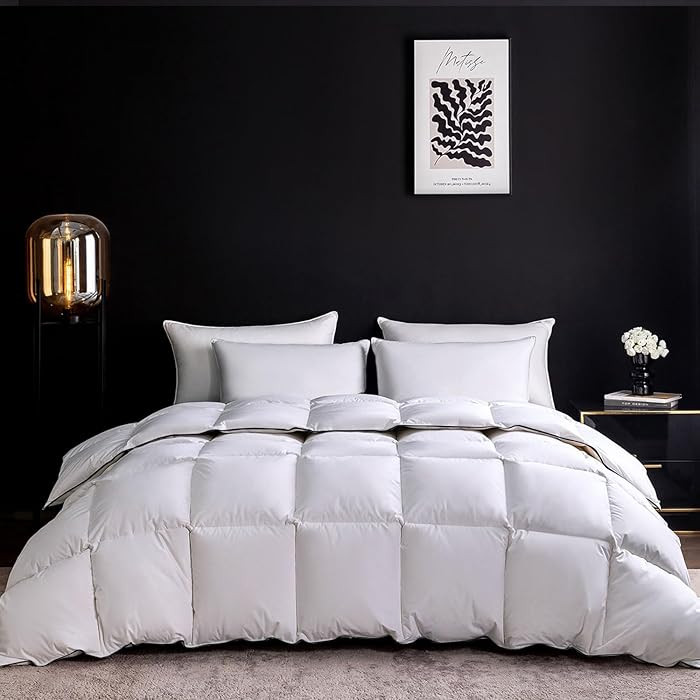 Ousidan Goose Feather Down Fiber Comforter Oversized King,100% Organic Cotton Duvet Insert,All-Se... | Amazon (US)