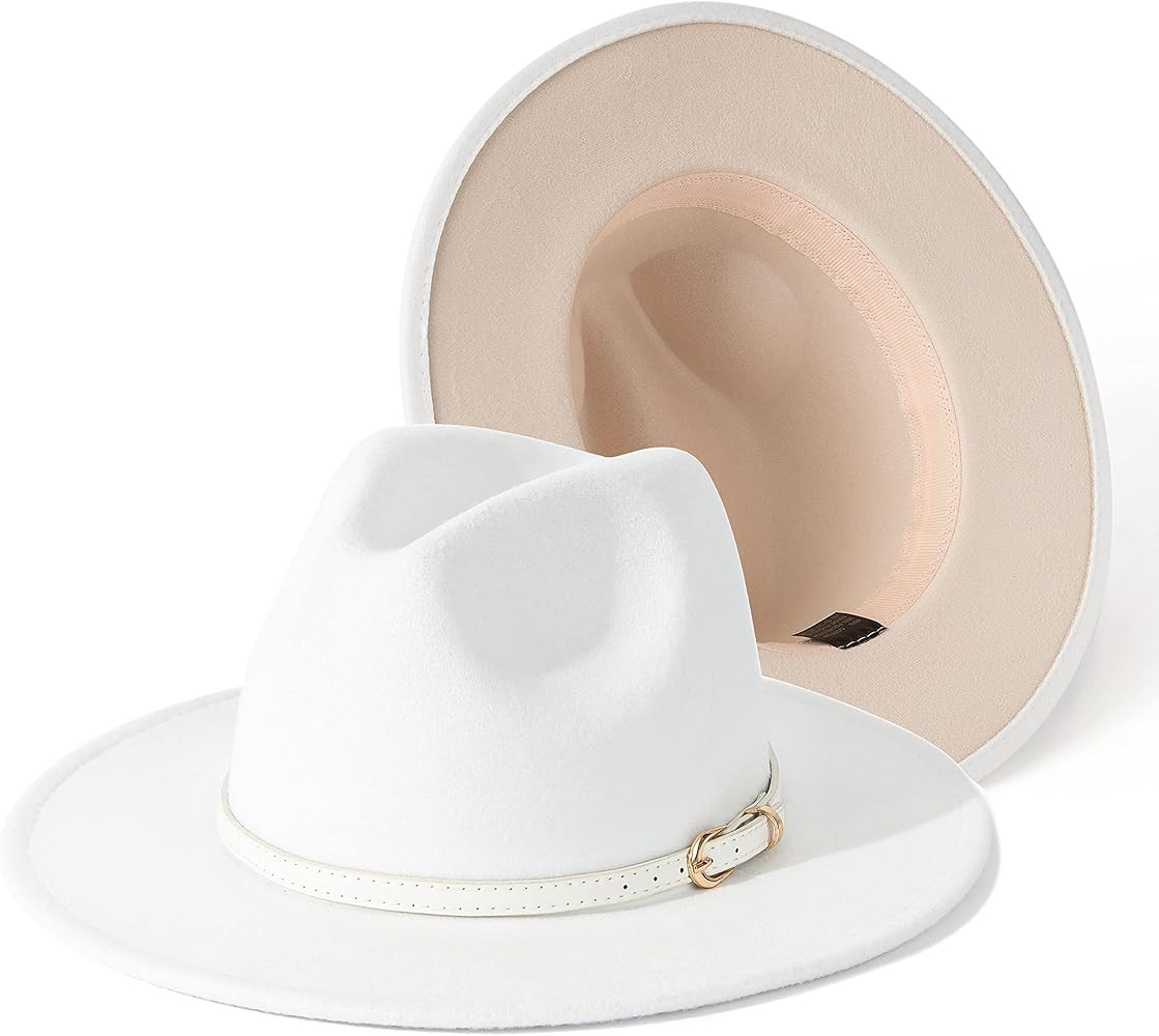 Lisianthus Women White Fedora Wide Brim Panama Hats with Color Belt Buckle | Amazon (US)