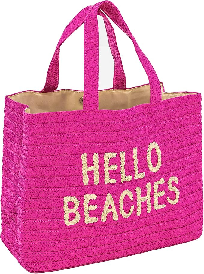 Hello Beaches A Packable Beach Bag | The Straw Beach Tote Bag of 2024 | Beach Bags for Women Vaca... | Amazon (US)