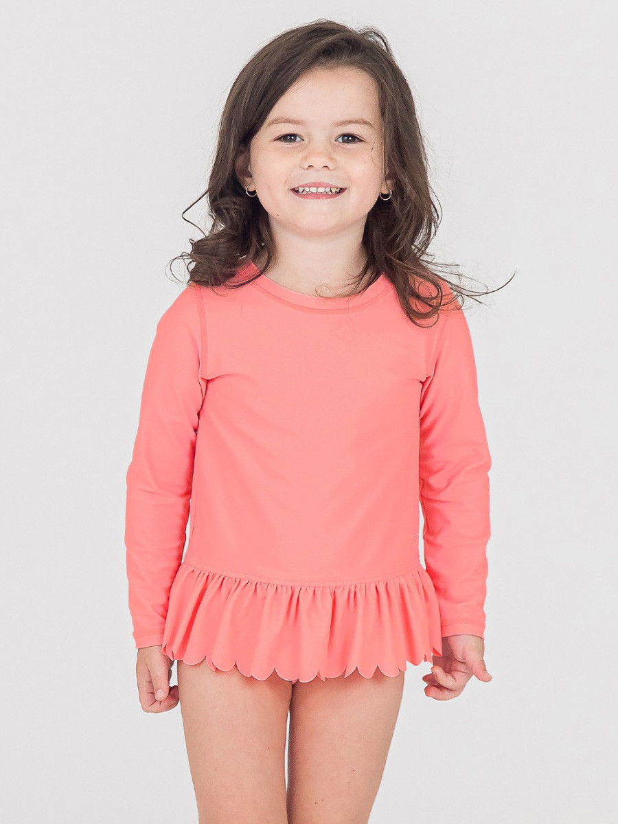 Scalloped Hem Long Sleeve Rash Guard Top | RuffleButts / RuggedButts