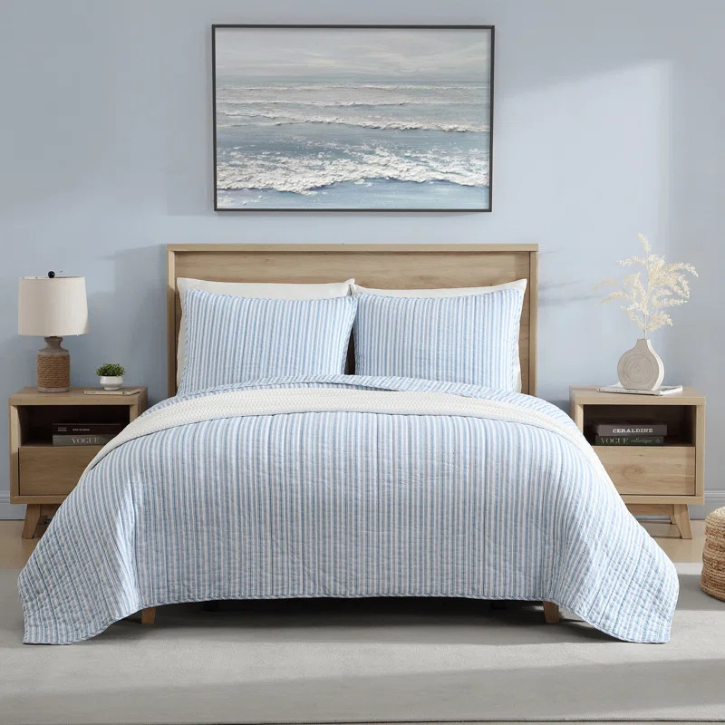 Nautica Coleridge Stripe Cotton Reversible Blue Quilt Set | Wayfair North America