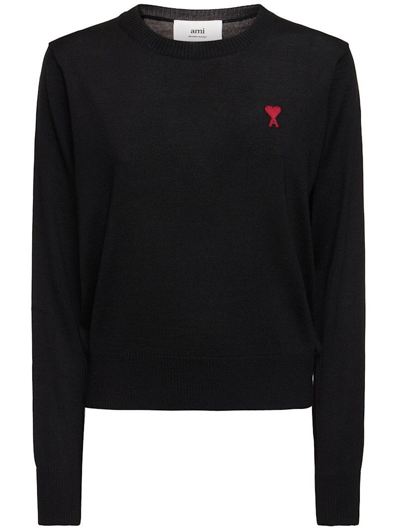 Red ami de coeur wool crewneck sweater - AMI Paris - Women | Luisaviaroma | Luisaviaroma