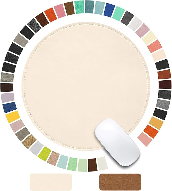 Round Mouse Pad PU Leather Mouse Pad with Stitched Edge Micro-Fiber Base with Non-Slip Waterproof... | Amazon (US)