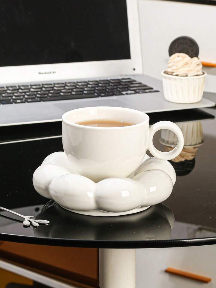 1 Conjunto Xícara Cerâmica Nórdica De Girassol Com Pires, 200ml, Adequada Para Cozinha Doméstica, Restaurante, Sala De Estar, Exterior, Casamento, Festa, Presente, Aniversário, Natal - Para Café, Chá, Leite, Suco | SHEIN