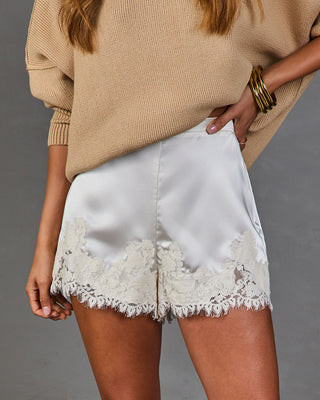 Rowan Satin Lace Trim Shorts White / L | VICI
