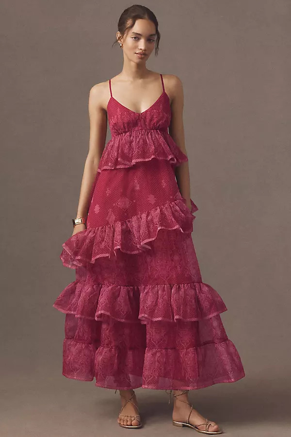 Let Me Be Sleeveless Sheer Tiered Midi Dress | Anthropologie (US)