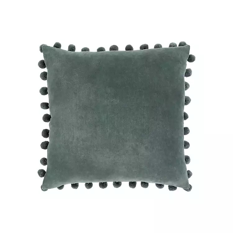 Velvet Green Pom Pom Down Filled Pillow | Kirkland's Home