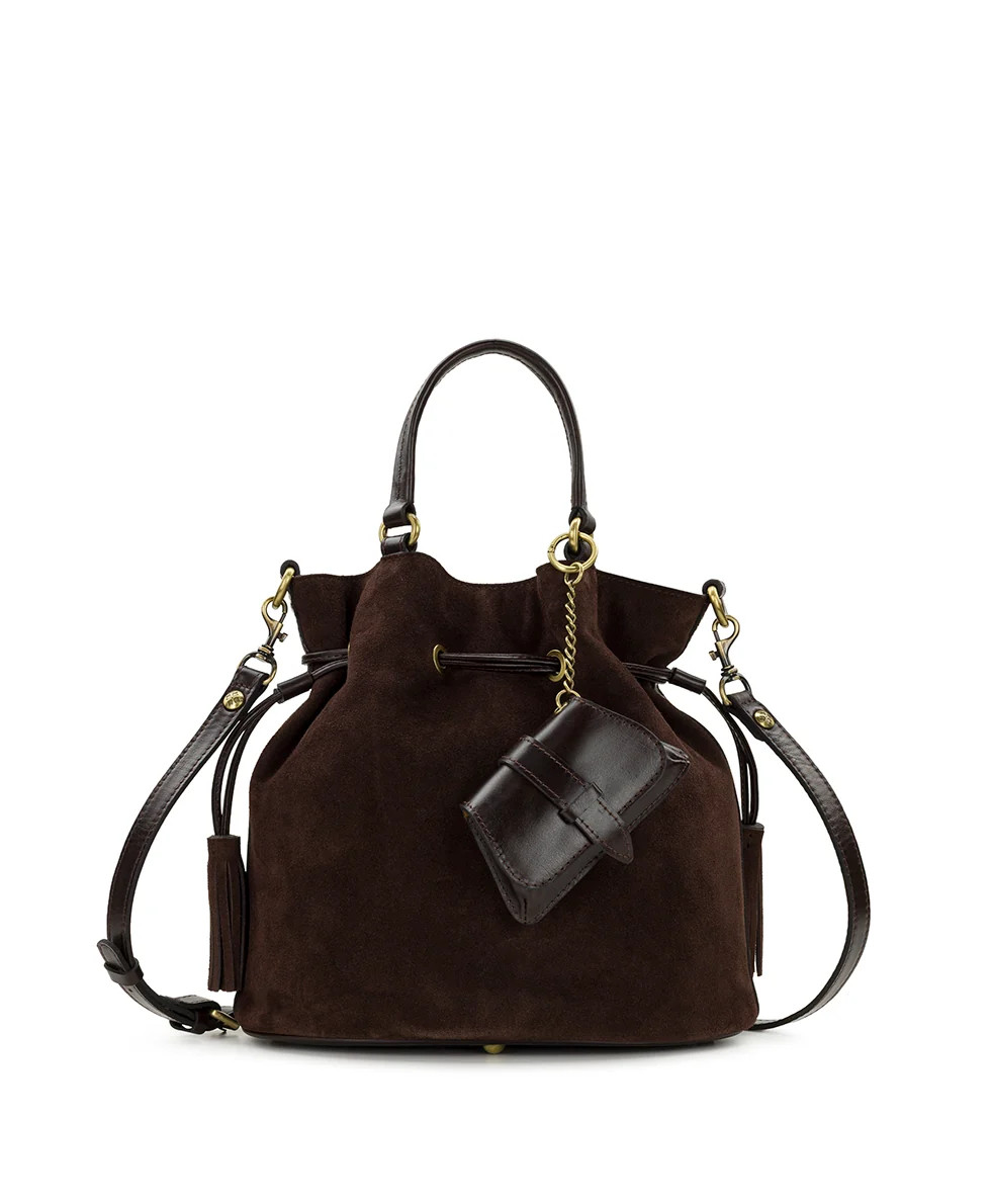 Anya Satchel With Hang Off | Suede Leather | Chocolate | Patricia Nash Designs