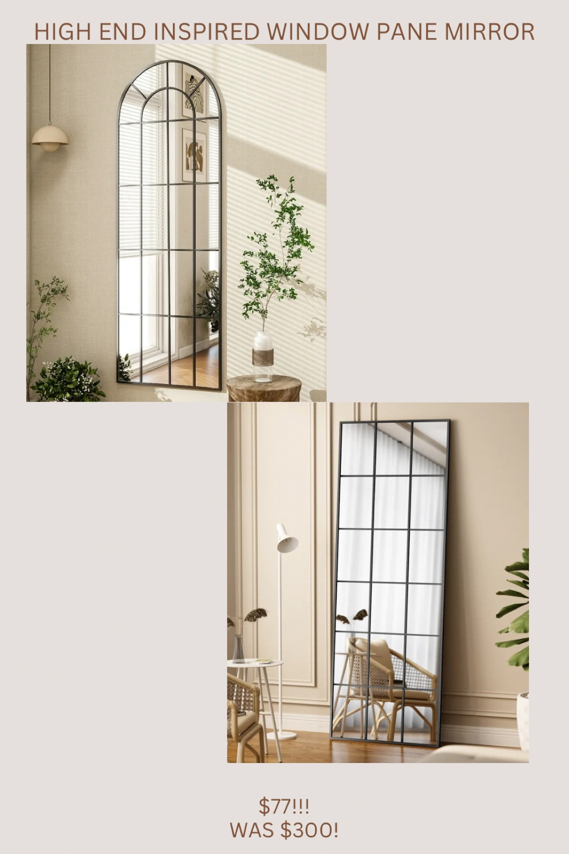 New Walmart find!! 🤯😍🙌🏻 Best priced window pane style mirror I’ve ever found!!!!!! $77 (originally $200)!! Comes in arched top or rectangle shape. 

#LTKFindsUnder100 #LTKSaleAlert #LTKHome