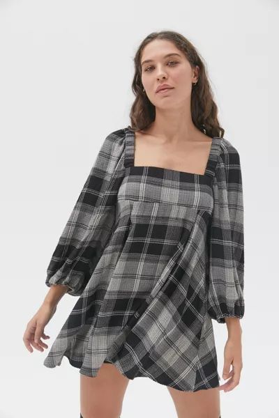 UO Lachlan Flannel Smocked Mini Dress | Urban Outfitters (US and RoW)