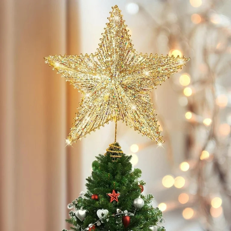 Luxspire Christmas Tree Topper, LED Lighted Star Tree Topper, 9.8" Glitter Metal 3D Christmas Dec... | Walmart (US)