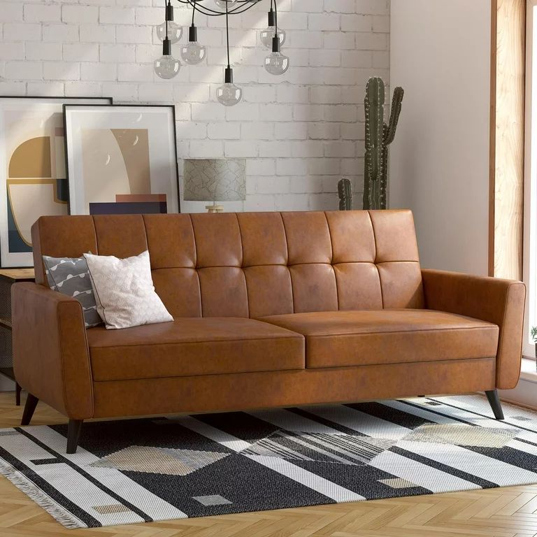 Queer Eye Kerswell Futon with Storage, Camel Faux Leather - Walmart.com | Walmart (US)