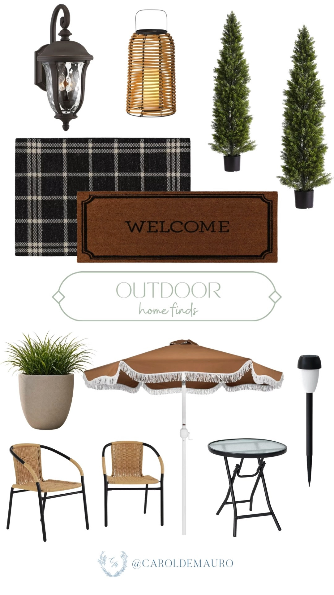 outdoor home finds, outdoor furniture, backyard setup, patio seating, door mat, wall sconce, solar lamp, faux plants, patio umbrella, solar stake lights, bistro table, target home

#LTKHome