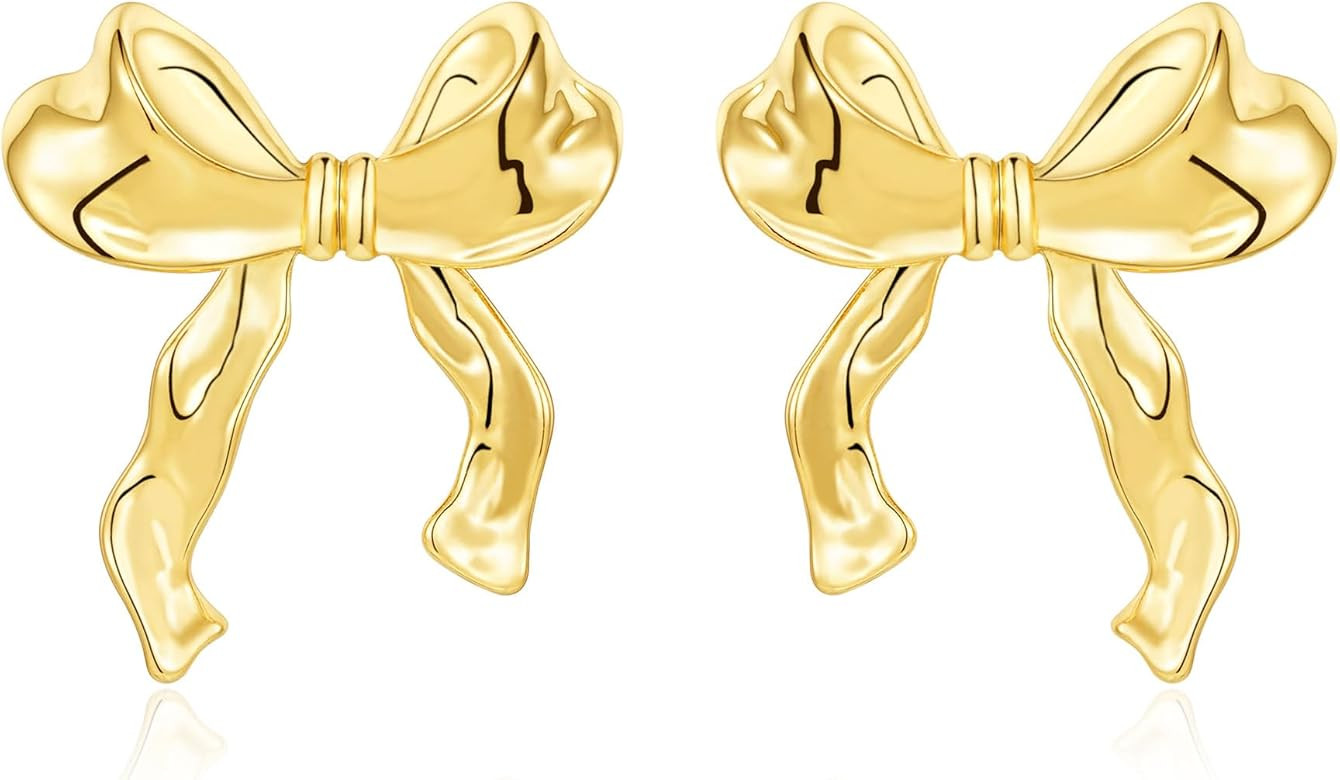 Rajputana Bow Earrings for Women,Gold Silver Bow Ribbon Stud Earrings Trendy Jewellery | Amazon (UK)